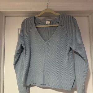 Light Blue V-Neck Ribbed Sweater